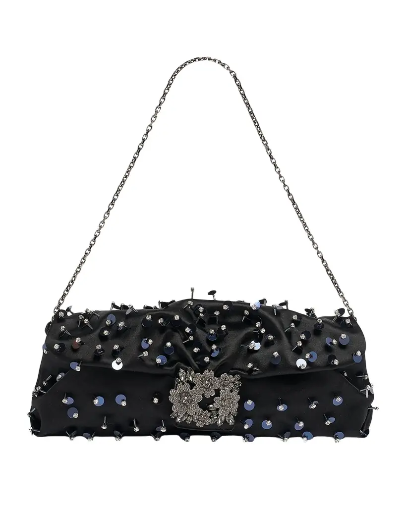 Roger Vivier Efflorescence Embellished Satin Clutch Bag | Image 1 Roger Vivier Efflorescence Embellished Satin Clutch Bag | Image 1