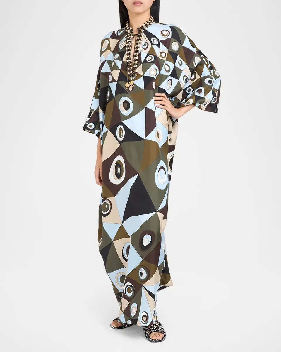 PUCCI Vivara Silk Crepe De Chine Embellished Maxi Caftan Dress | Thumbnail 4 PUCCI Vivara Silk Crepe De Chine Embellished Maxi Caftan Dress | Thumbnail 4