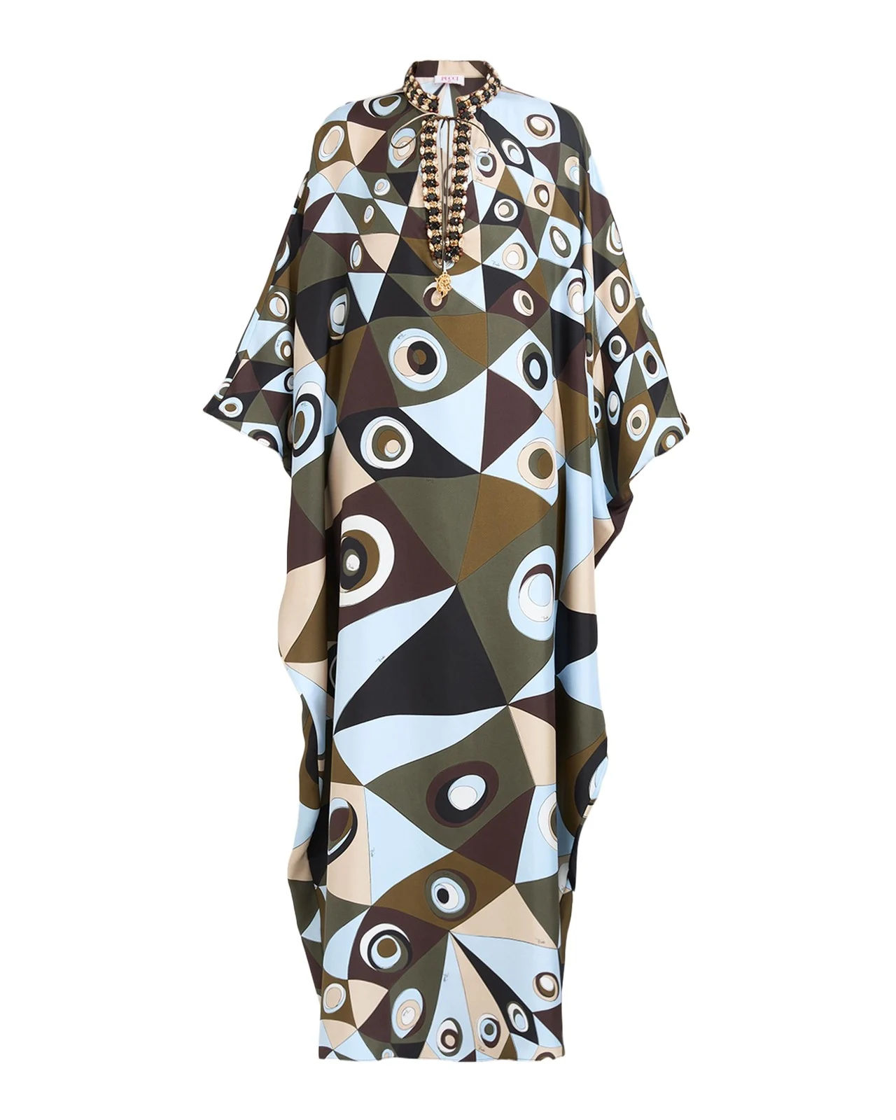 PUCCI Vivara Silk Crepe De Chine Embellished Maxi Caftan Dress
