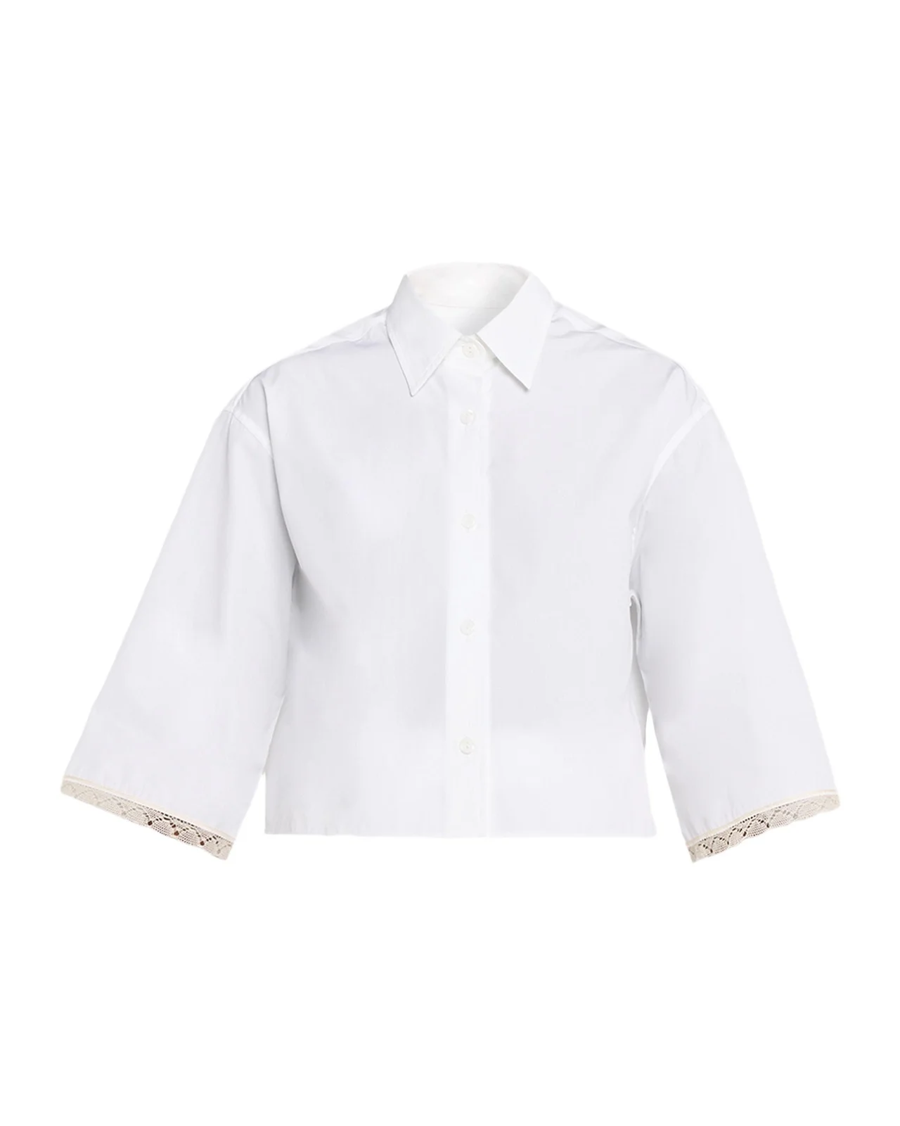 Lace-Trim Short-Sleeve Crop Button-Down Shirt Lace-Trim Short-Sleeve Crop Button-Down Shirt
