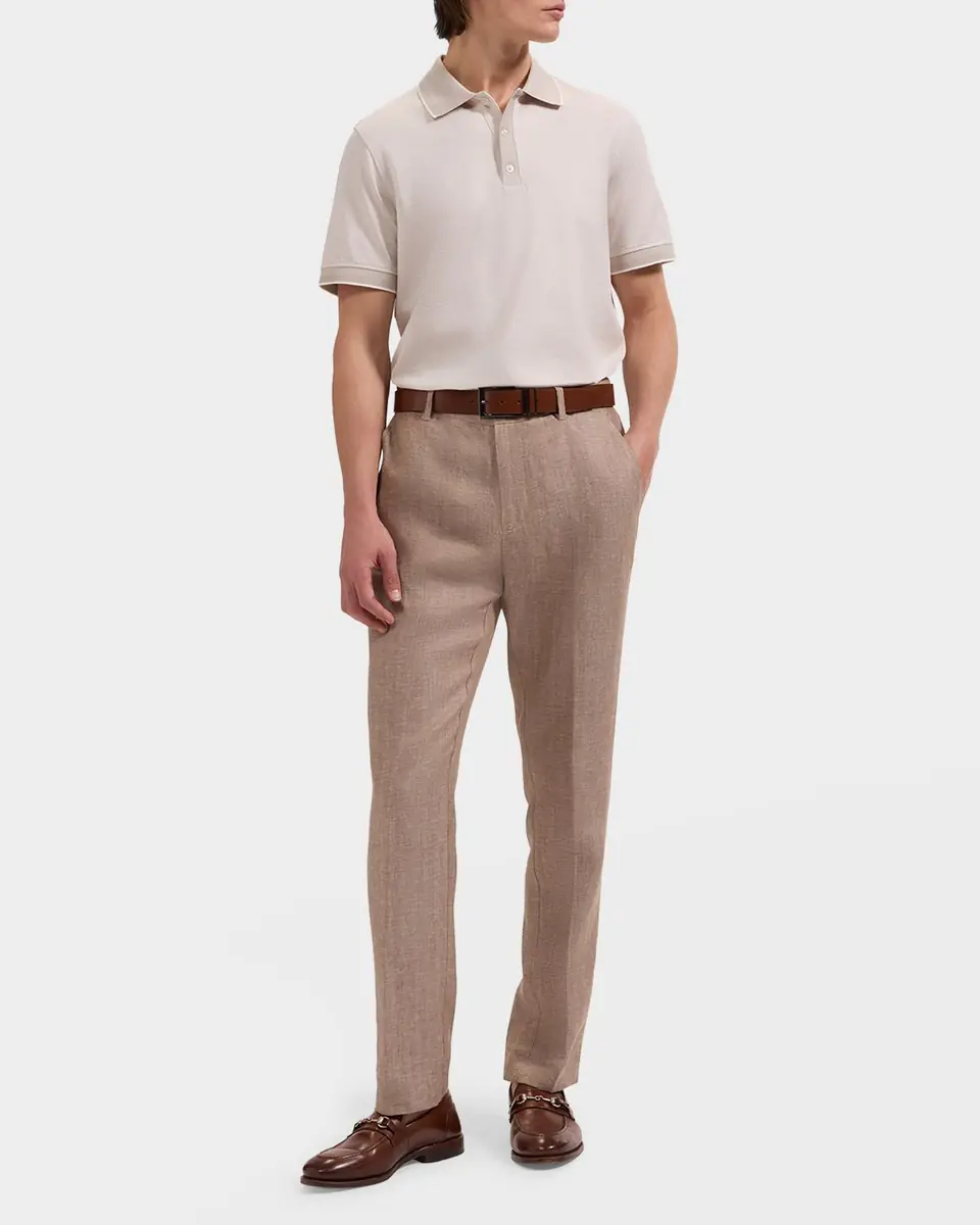 Bugatchi Men's Three-Button Micro-Herringbone Polo Shirt | Thumbnail 2 Bugatchi Men's Three-Button Micro-Herringbone Polo Shirt | Thumbnail 2