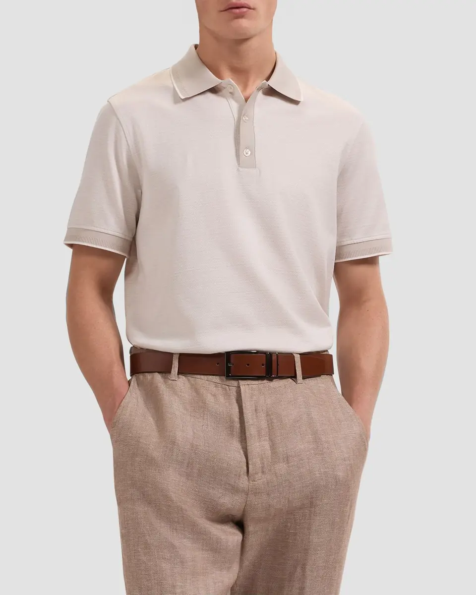 Bugatchi Men's Three-Button Micro-Herringbone Polo Shirt | Thumbnail 4 Bugatchi Men's Three-Button Micro-Herringbone Polo Shirt | Thumbnail 4
