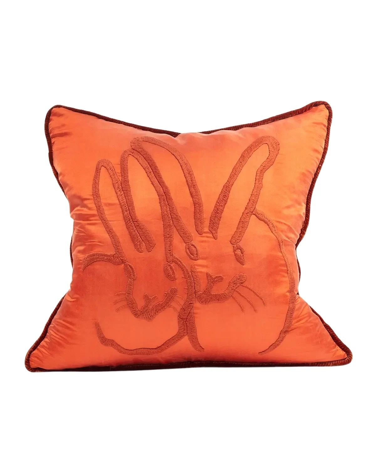 Hunt Slonem Embroidered Silk & Velvet Bunny Pillow, 20" Square