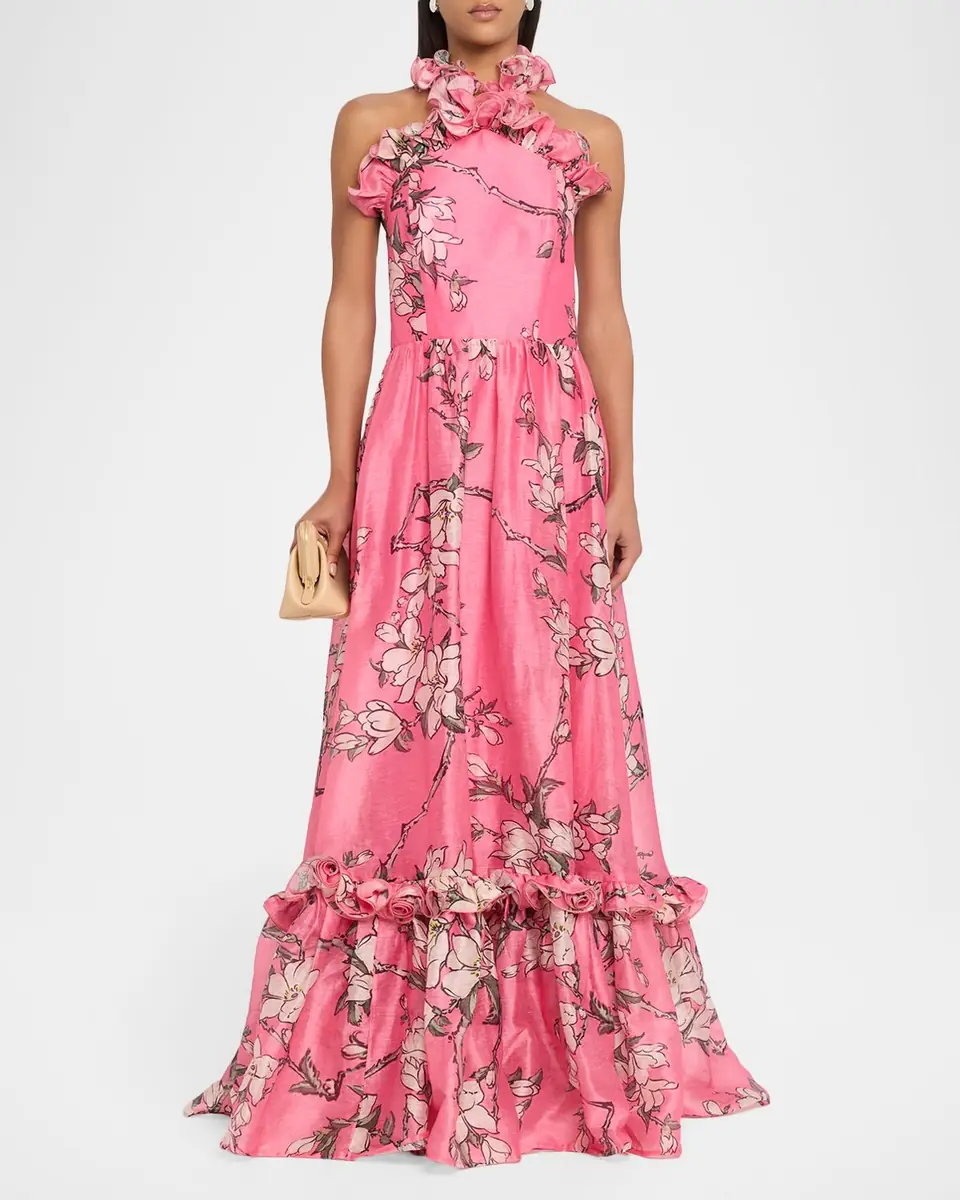 LEO LIN Floral-Print Ruffle Halter Maxi Dress | Thumbnail 2 LEO LIN Floral-Print Ruffle Halter Maxi Dress | Thumbnail 2