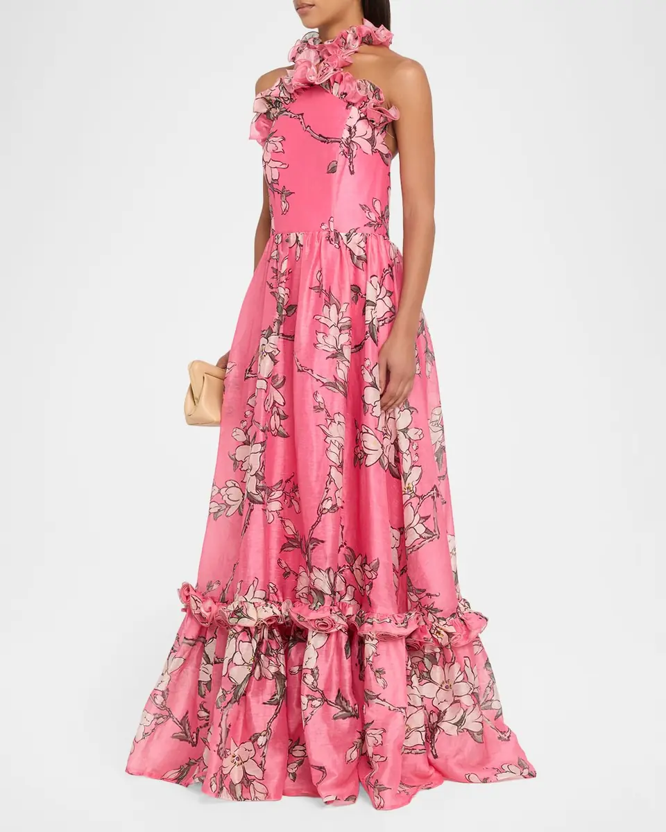 LEO LIN Floral-Print Ruffle Halter Maxi Dress | Thumbnail 4 LEO LIN Floral-Print Ruffle Halter Maxi Dress | Thumbnail 4