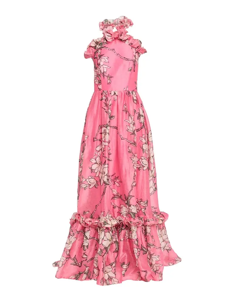LEO LIN Floral-Print Ruffle Halter Maxi Dress | Image 1 LEO LIN Floral-Print Ruffle Halter Maxi Dress | Image 1