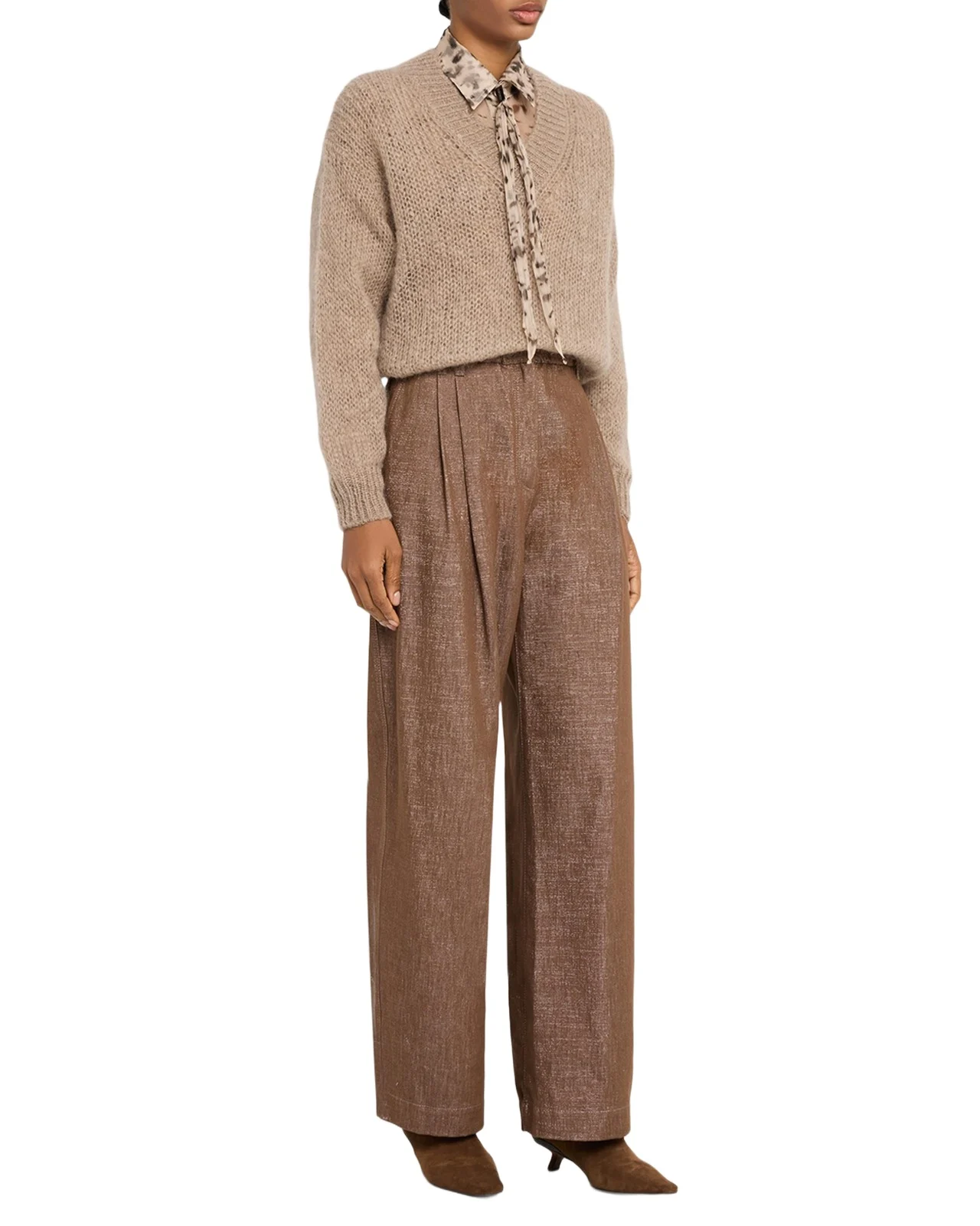 Sparkling Denim Pleated Straight-Leg Trousers