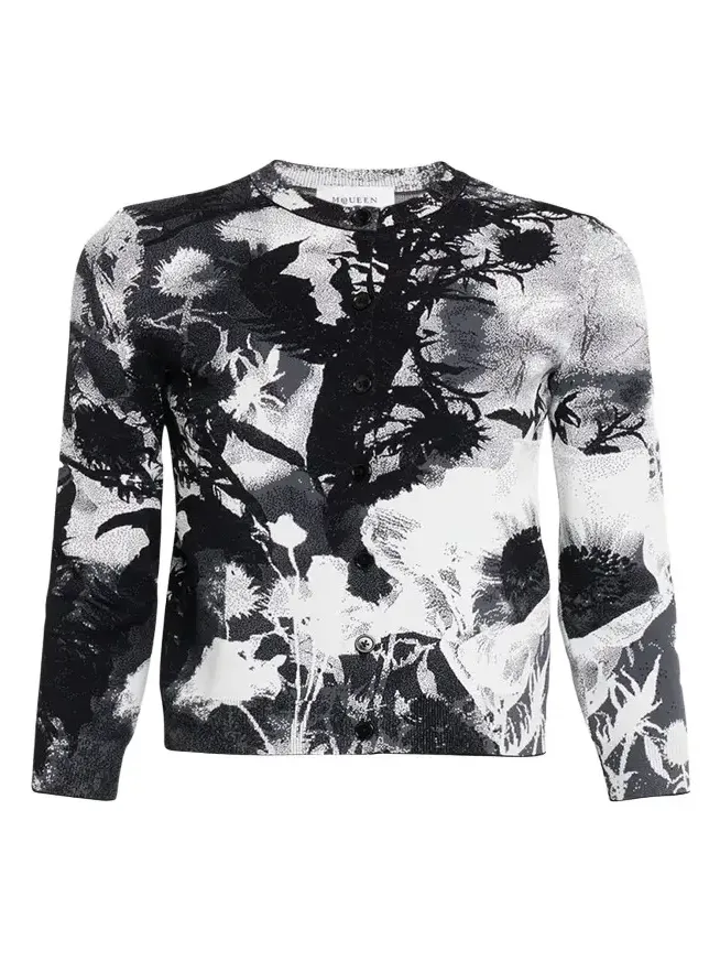 Floral Jacquard Crewneck Cardigan Floral Jacquard Crewneck Cardigan