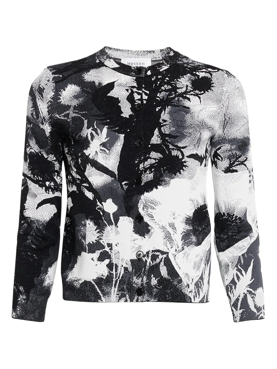 Floral Jacquard Crewneck Cardigan Floral Jacquard Crewneck Cardigan