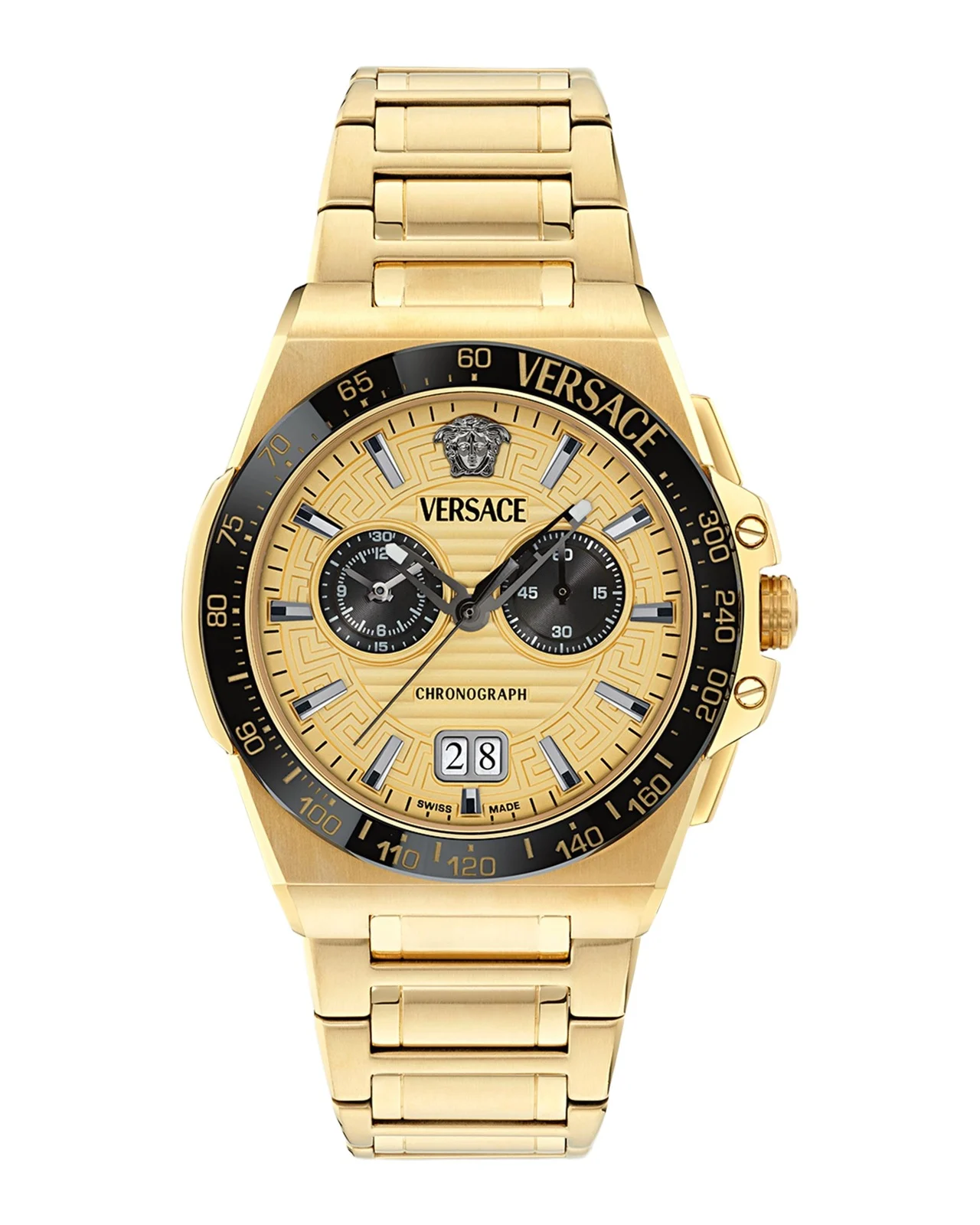 Versace Collection Men's Greca Reaction 43mm Ion Yellow Gold Plated Bracelet Watch