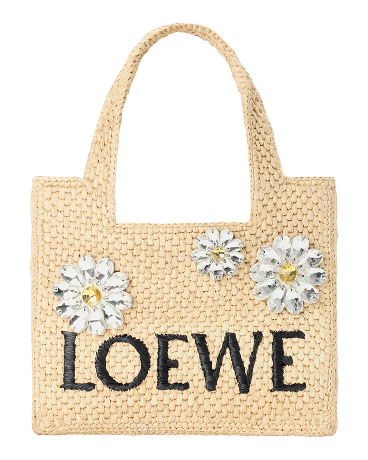 x Paula's Ibiza Crystal Floral Applique Raffia Tote Bag x Paula's Ibiza Crystal Floral Applique Raffia Tote Bag