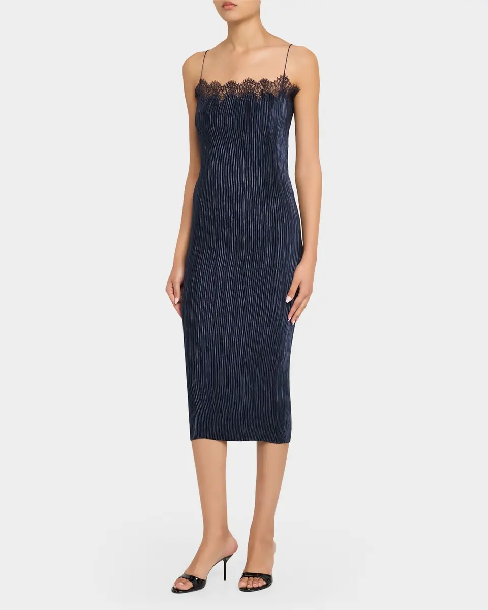 FFORME Lumi Pleated Satin Midi Dress | Thumbnail 3