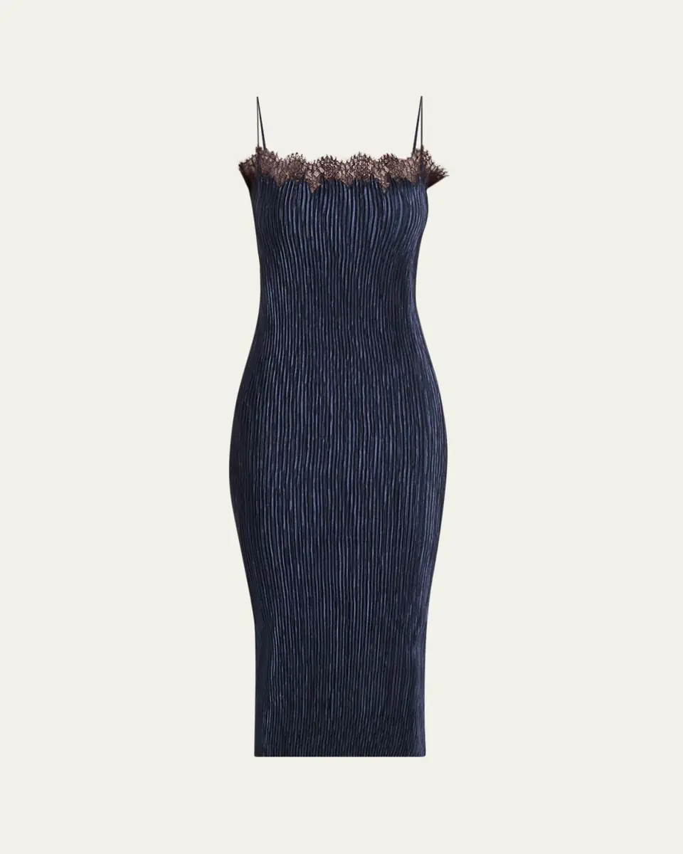 FFORME Lumi Pleated Satin Midi Dress | Thumbnail 5