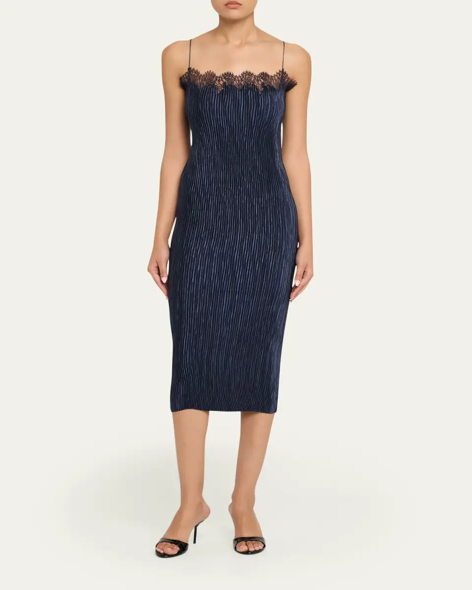 FFORME Lumi Pleated Satin Midi Dress | Thumbnail 6