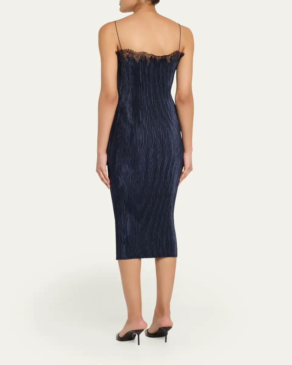 FFORME Lumi Pleated Satin Midi Dress | Thumbnail 7