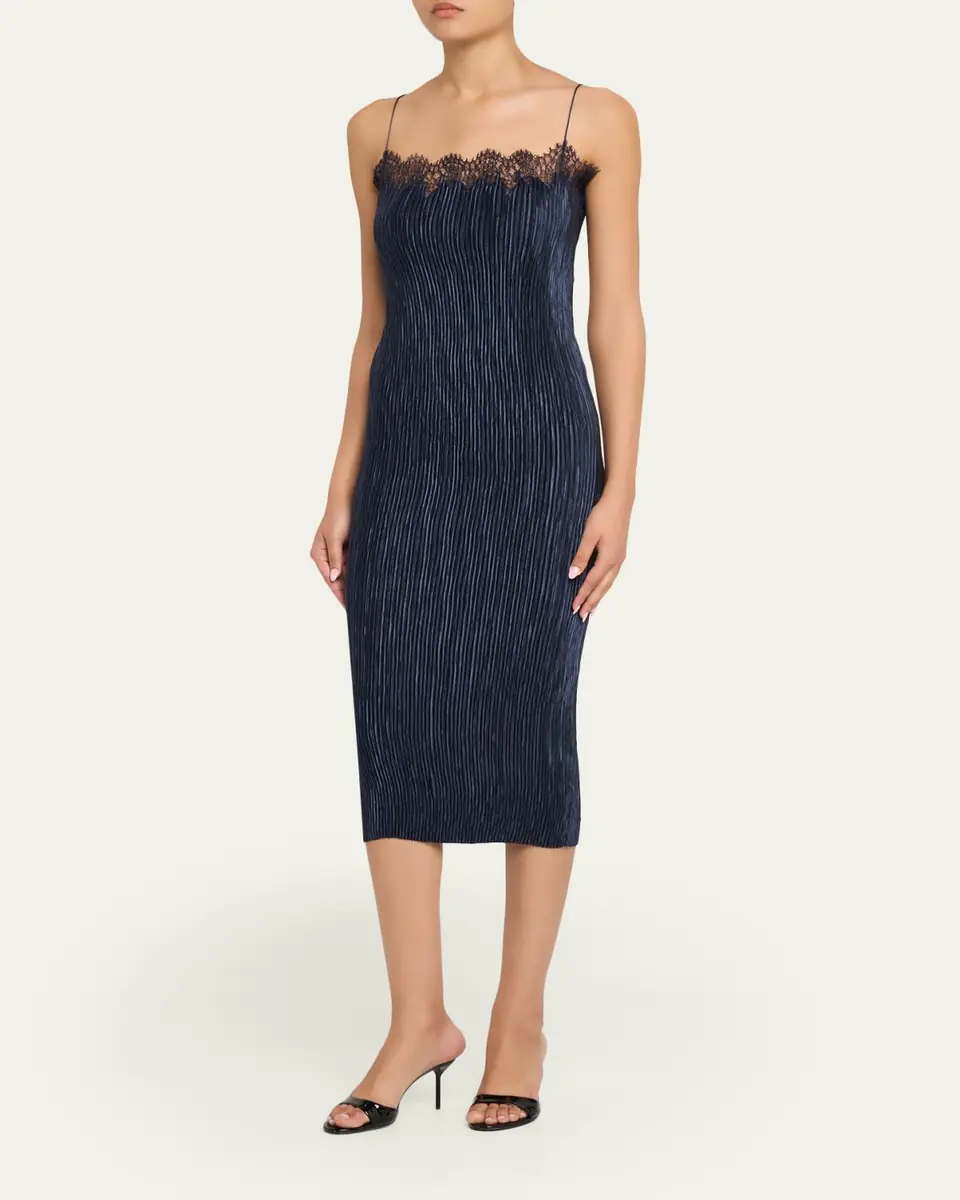 FFORME Lumi Pleated Satin Midi Dress | Thumbnail 8