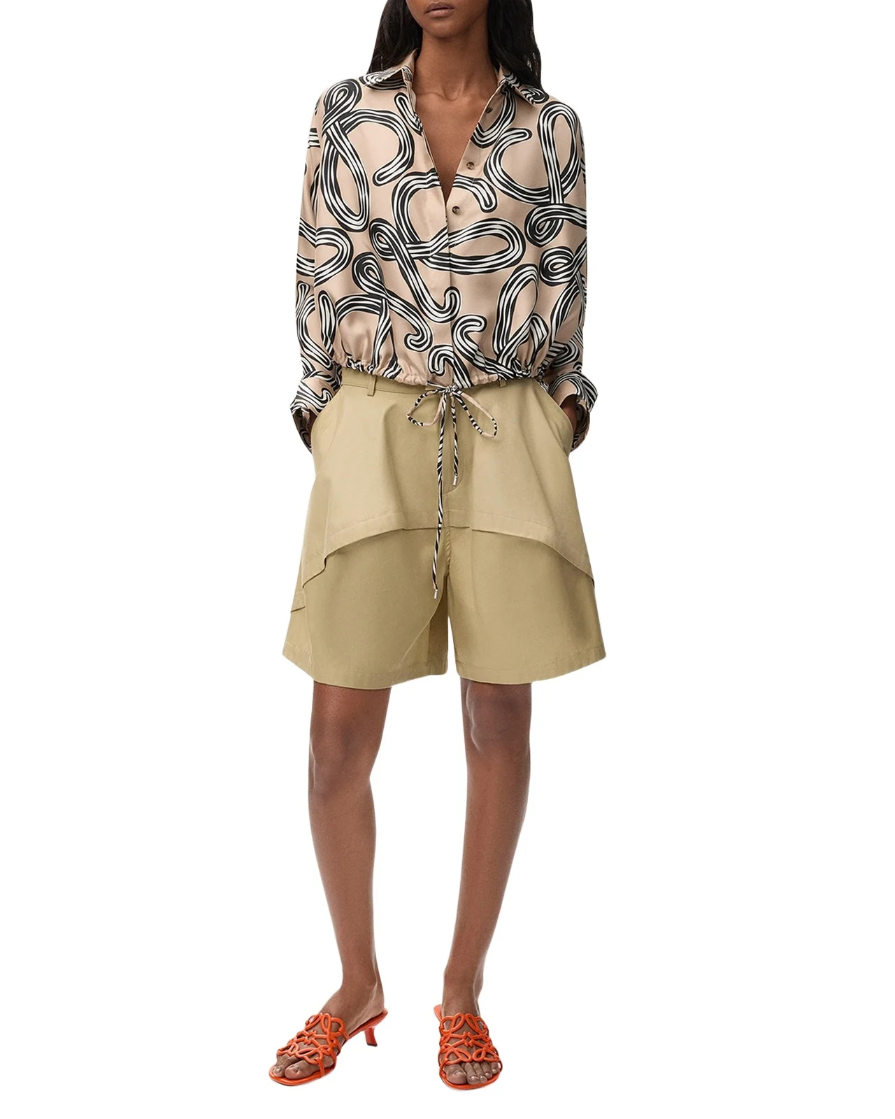 Loewe x Paula's Ibiza Abstract-Print Silk Drawstring Balloon Shirt