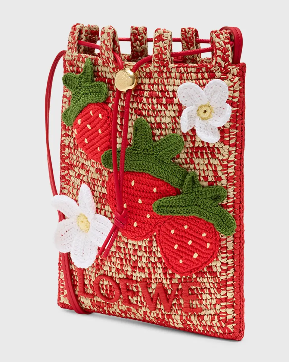Loewe x Paula's Ibiza Strawberry Applique Raffia Pouch Bag | Thumbnail 3 Loewe x Paula's Ibiza Strawberry Applique Raffia Pouch Bag | Thumbnail 3