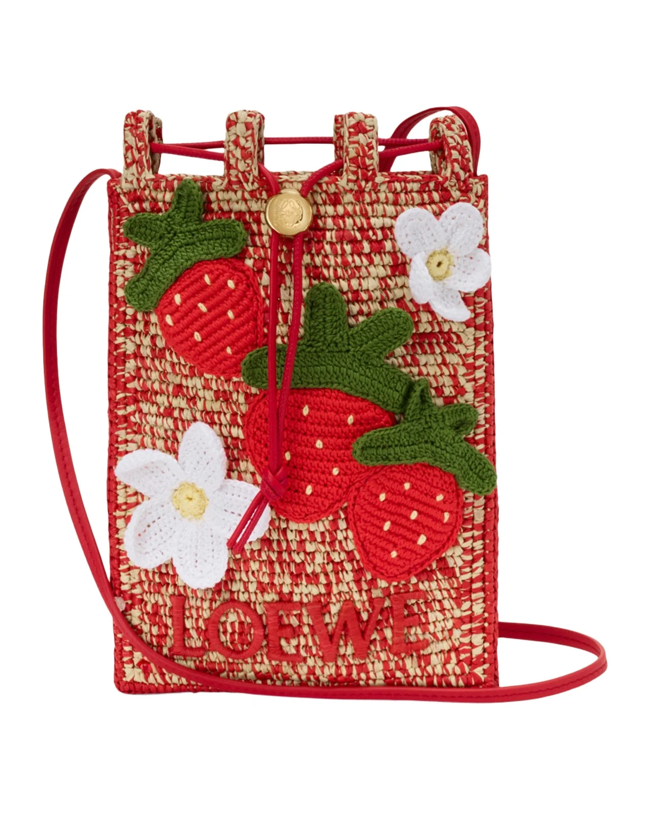 x Paula's Ibiza Strawberry Applique Raffia Pouch Bag x Paula's Ibiza Strawberry Applique Raffia Pouch Bag