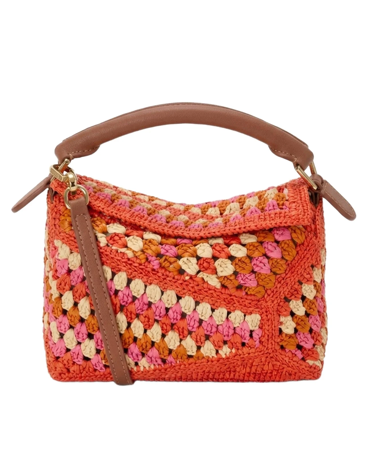x Paula's Ibiza Puzzle Crochet Raffia Top-Handle Bag