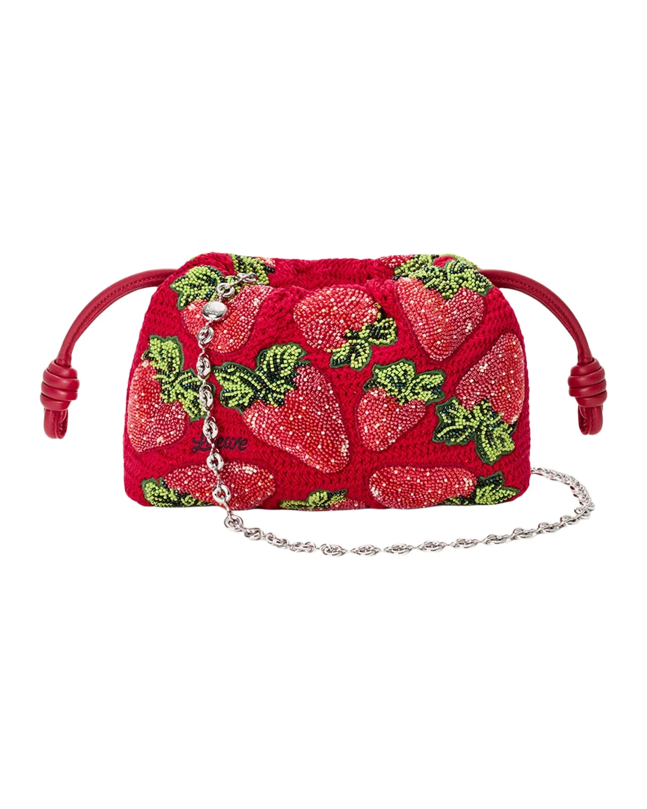 x Paula's Ibiza Strawberry-Beaded Crochet Clutch Bag