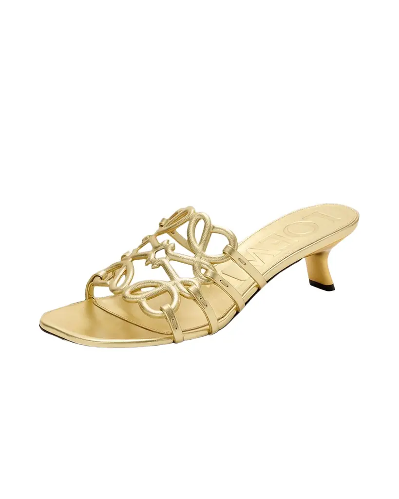 Loewe x Paula 's Ibiza 45mm Petal Anagram Metallic Leather Mule Sandals | Image 1 Loewe x Paula 's Ibiza 45mm Petal Anagram Metallic Leather Mule Sandals | Image 1