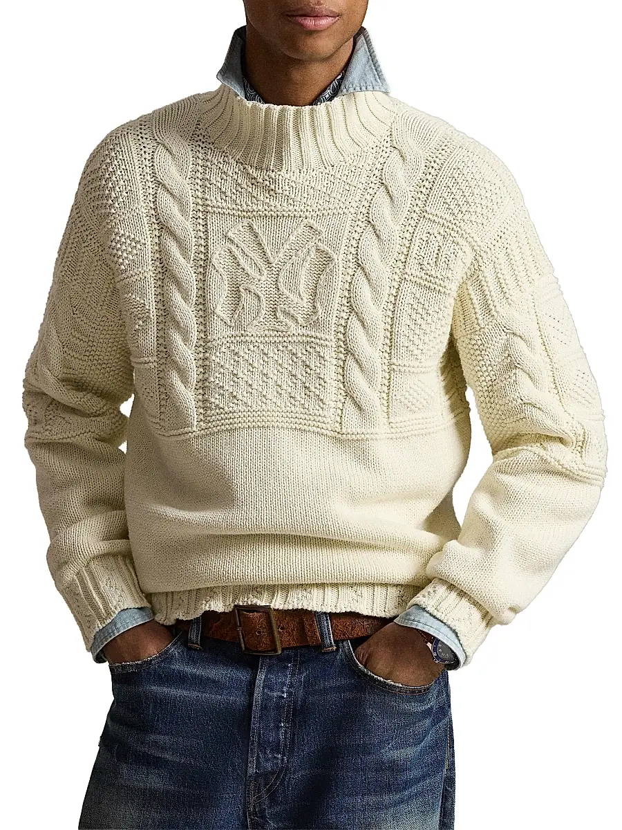 Polo Ralph Lauren Men's Yankees Mock Turtleneck Cotton Sweater | Thumbnail 3 Polo Ralph Lauren Men's Yankees Mock Turtleneck Cotton Sweater | Thumbnail 3