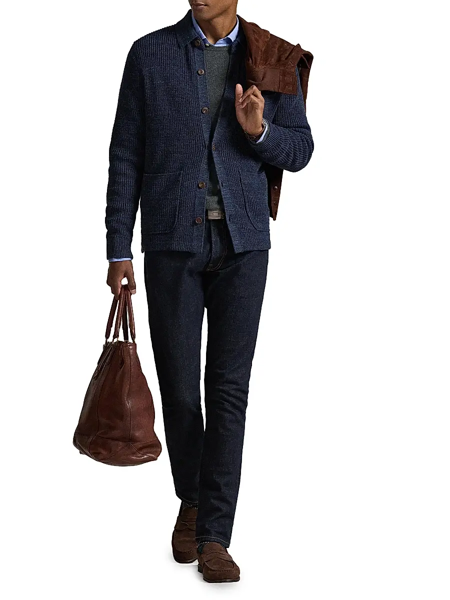 Polo Ralph Lauren Men's Marl Collared Cardigan Sweater | Thumbnail 2 Polo Ralph Lauren Men's Marl Collared Cardigan Sweater | Thumbnail 2