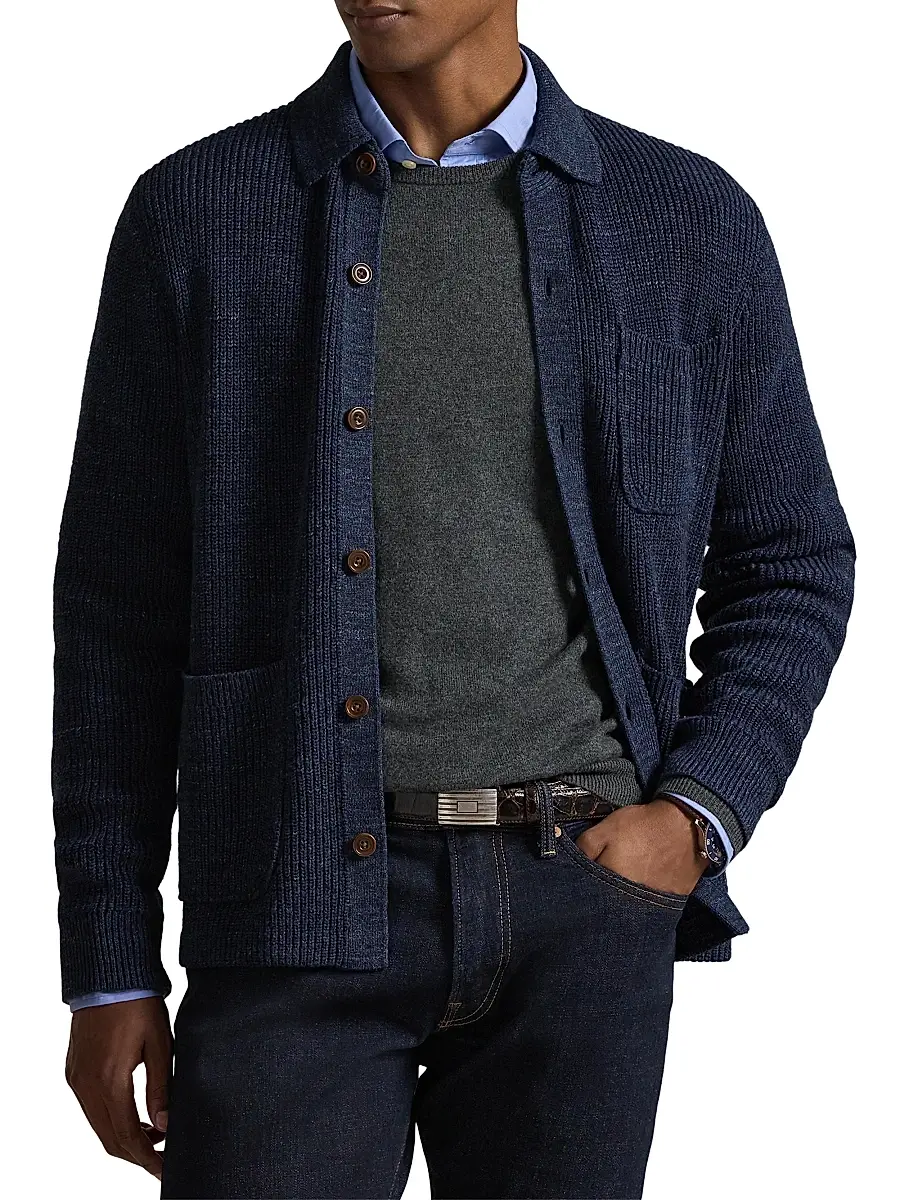 Polo Ralph Lauren Men's Marl Collared Cardigan Sweater | Thumbnail 3 Polo Ralph Lauren Men's Marl Collared Cardigan Sweater | Thumbnail 3