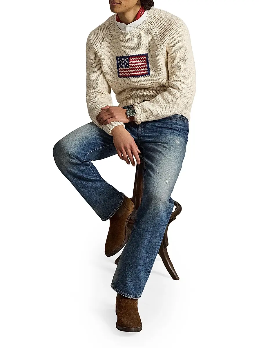Polo Ralph Lauren Men's American Flag Crewneck Cotton Sweater | Thumbnail 4