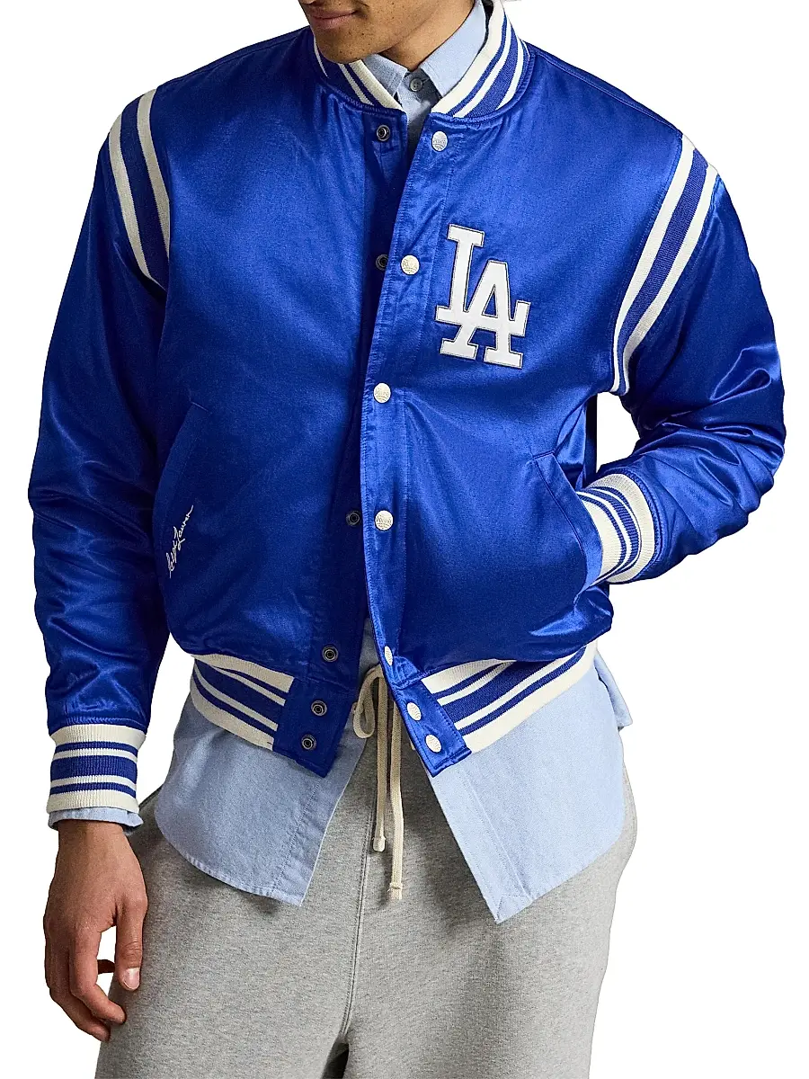 Polo Ralph Lauren Men's Dodgers Satin Woven Bomber Jacket | Thumbnail 3 Polo Ralph Lauren Men's Dodgers Satin Woven Bomber Jacket | Thumbnail 3