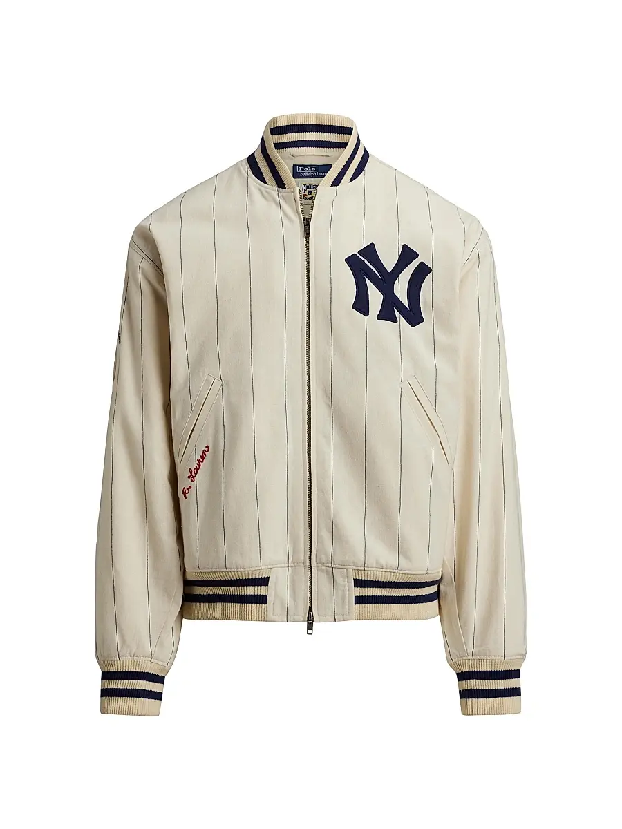 Polo Ralph Lauren Men's Yankees Striped Bomber Jacket - Guide Cream Multi - Size XXL | Image 1 Polo Ralph Lauren Men's Yankees Striped Bomber Jacket - Guide Cream Multi - Size XXL | Image 1