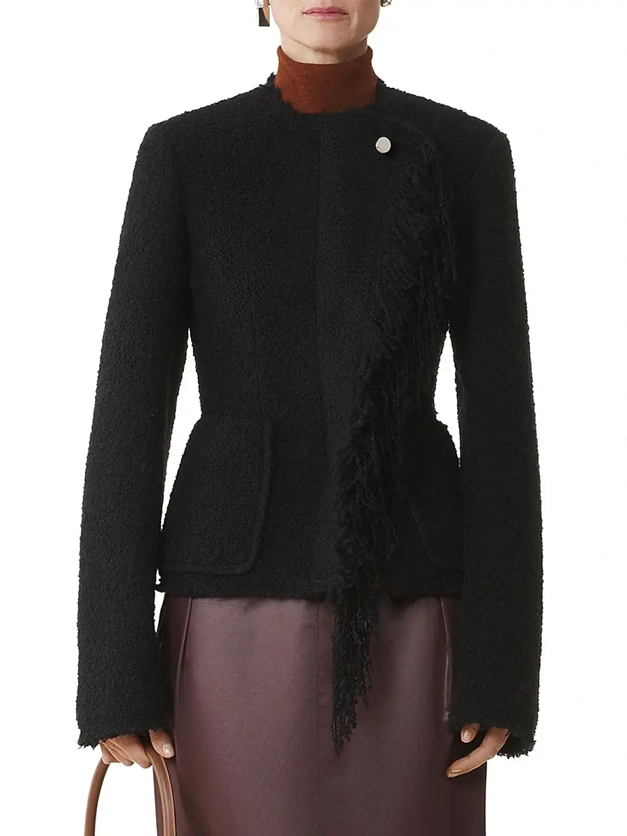 Lanvin Women's Asymmetrical Jacket in Boucle Wool - Black | Thumbnail 2 Lanvin Women's Asymmetrical Jacket in Boucle Wool - Black | Thumbnail 2