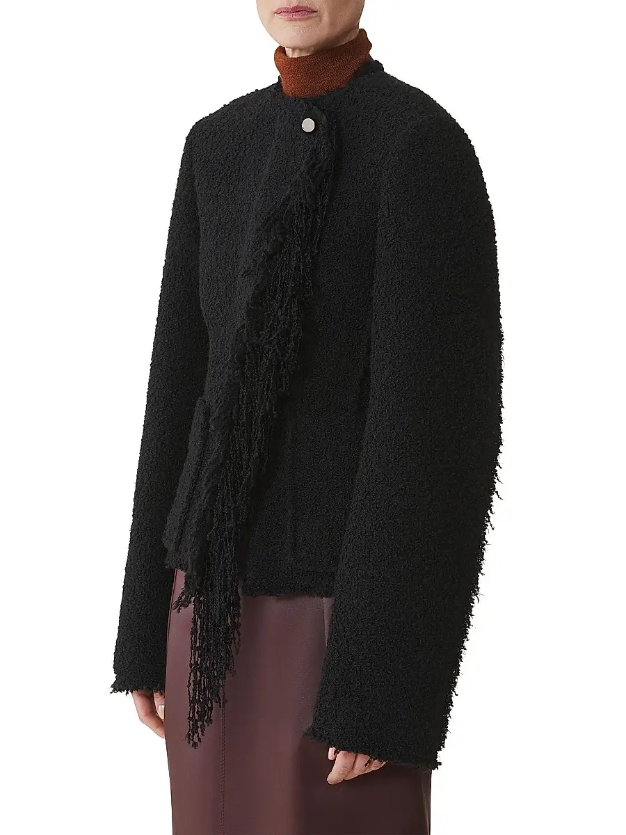 Lanvin Women's Asymmetrical Jacket in Boucle Wool - Black | Thumbnail 3 Lanvin Women's Asymmetrical Jacket in Boucle Wool - Black | Thumbnail 3