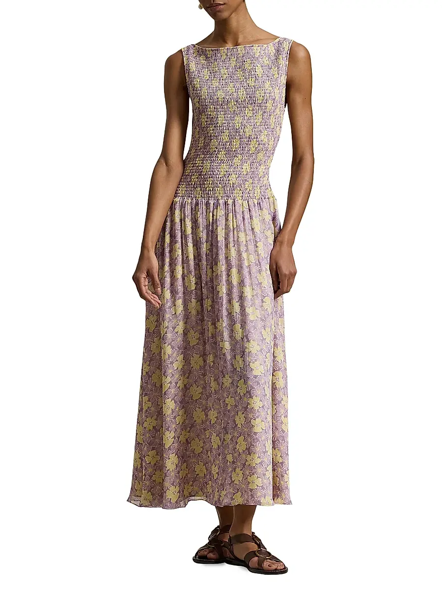 Polo Ralph Lauren Women's Katie Floral Smocked Midi-Dress | Thumbnail 2 Polo Ralph Lauren Women's Katie Floral Smocked Midi-Dress | Thumbnail 2