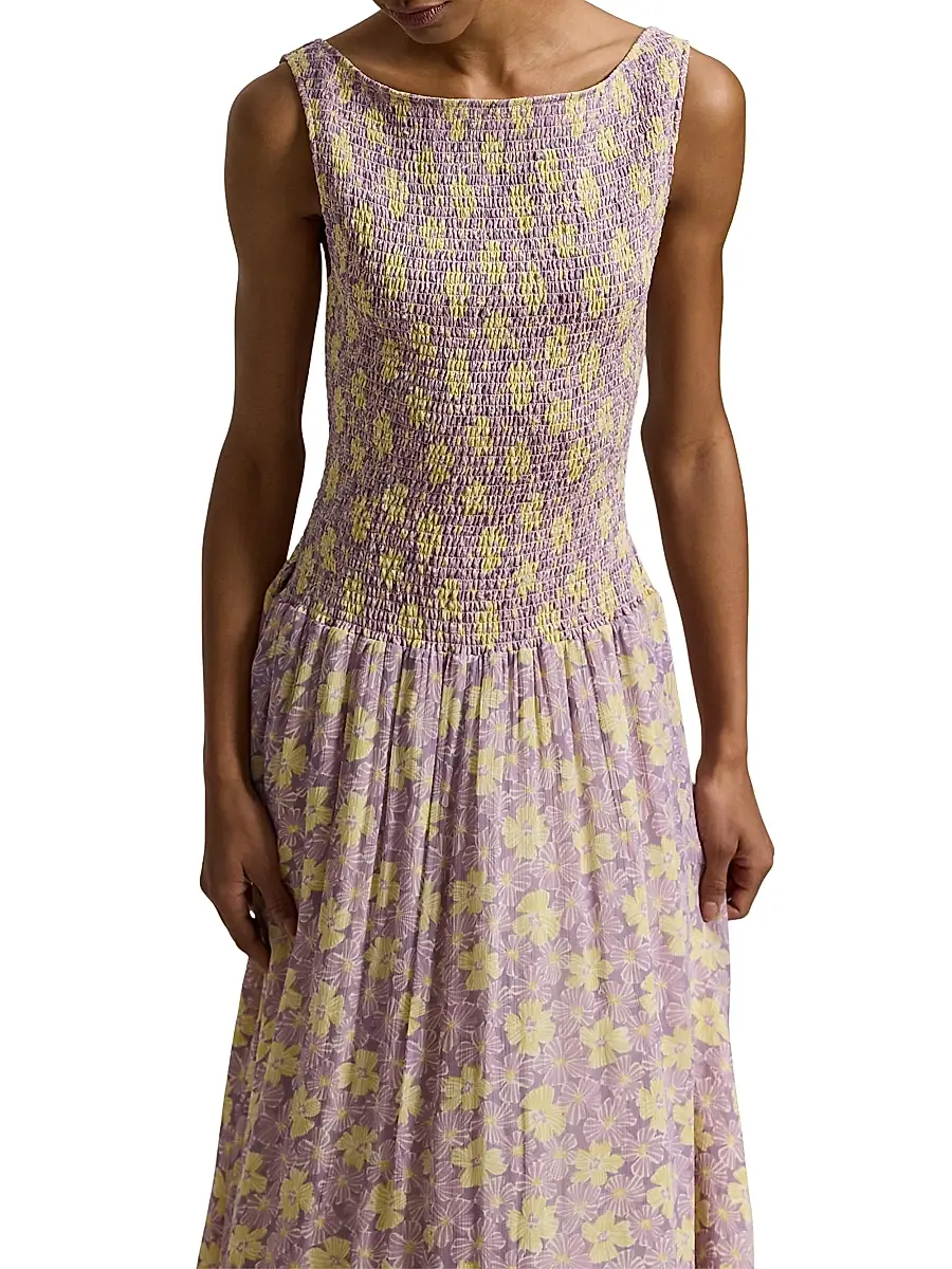 Polo Ralph Lauren Women's Katie Floral Smocked Midi-Dress | Thumbnail 4 Polo Ralph Lauren Women's Katie Floral Smocked Midi-Dress | Thumbnail 4
