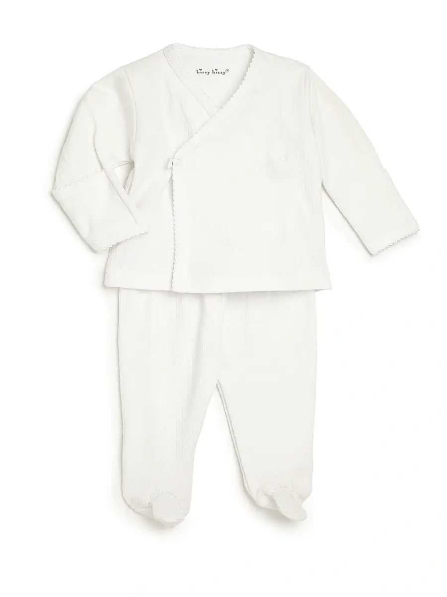 Kissy Kissy Baby's Two-Piece Crossover Tee & Footed Pants Set - White 3-6 Months | Image 1 Kissy Kissy Baby's Two-Piece Crossover Tee & Footed Pants Set - White 3-6 Months | Image 1