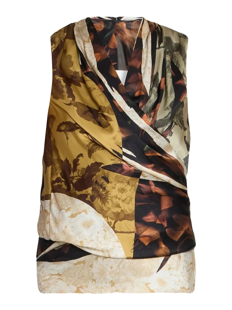 Women's Floral Draped Silk Top Women's Floral Draped Silk Top