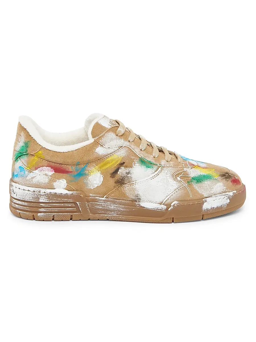MOSCHINO Men's Paint Swatch Leather Low-Top Sneakers - Beige | Image 1 MOSCHINO Men's Paint Swatch Leather Low-Top Sneakers - Beige | Image 1