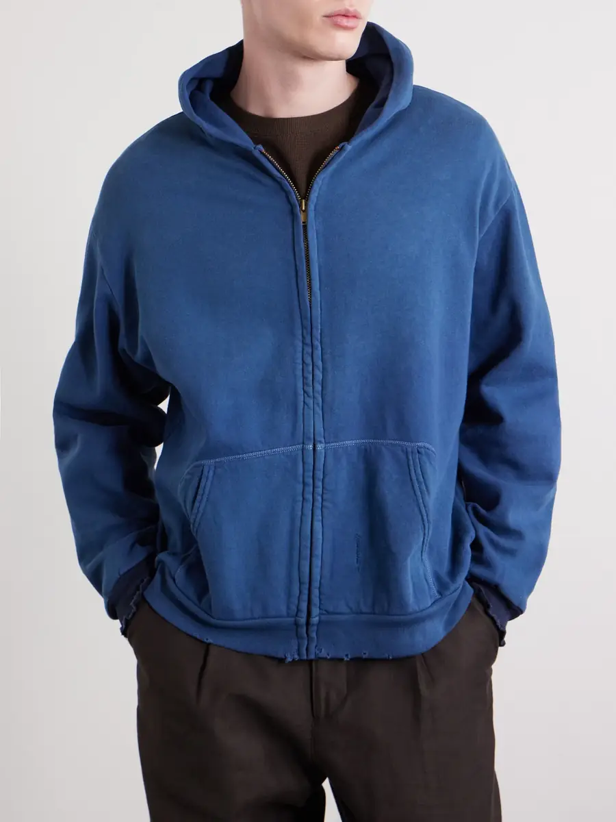 A.PRESSE Distressed Cotton-Jersey Zip-Up Hoodie - Men | Thumbnail 3