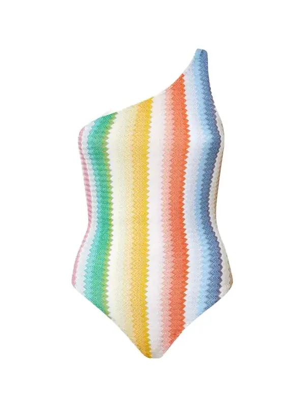 Striped Zig Zag Asymmetric One-Piece Swimsuit