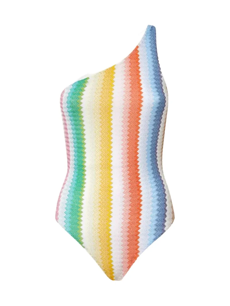 Striped Zig Zag Asymmetric One-Piece Swimsuit Striped Zig Zag Asymmetric One-Piece Swimsuit