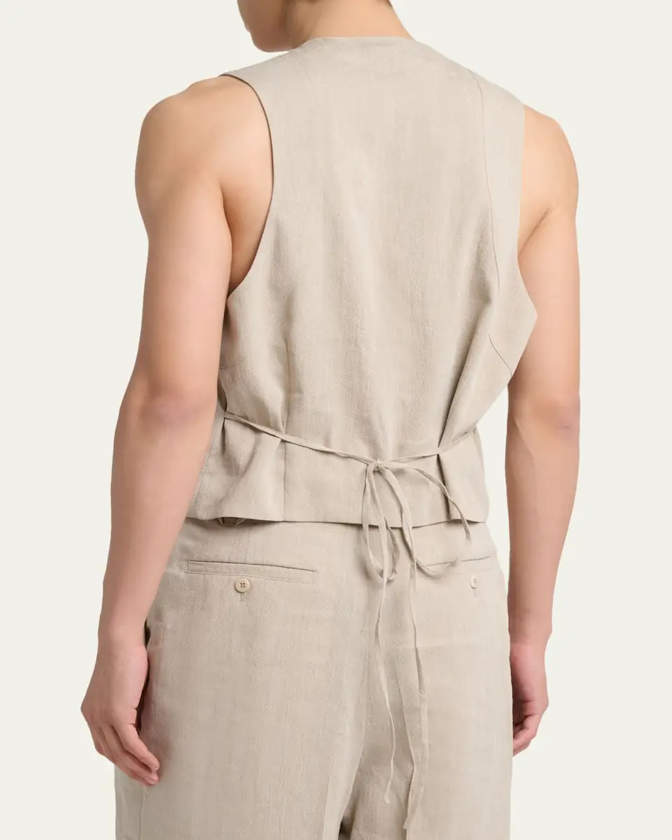 Jacquemus Men's Herringbone Linen-Blend Vest | Thumbnail 3 Jacquemus Men's Herringbone Linen-Blend Vest | Thumbnail 3