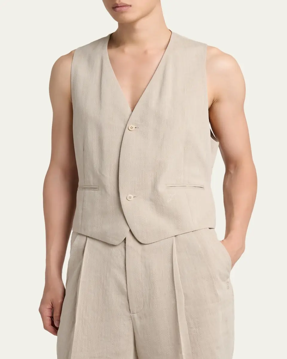Jacquemus Men's Herringbone Linen-Blend Vest | Thumbnail 4 Jacquemus Men's Herringbone Linen-Blend Vest | Thumbnail 4
