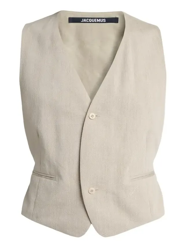 Jacquemus Men's Herringbone Linen-Blend Vest