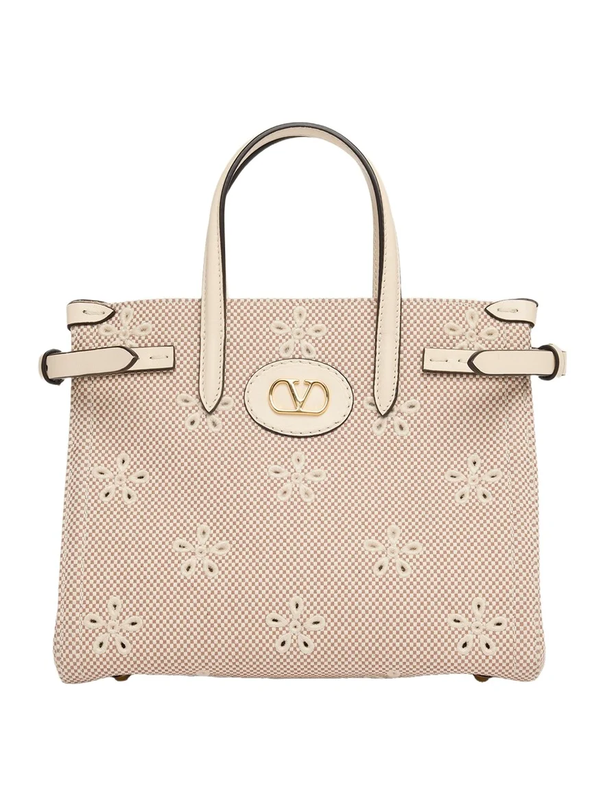 Valentino Garavani Small Eyelet-Embroidered Canvas Tote Bag