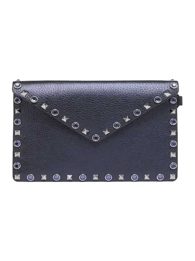 Medium Rockstud & Rhinestone Flat Pouch Bag