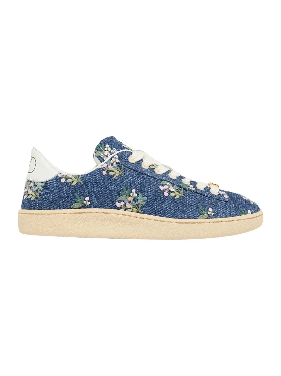 Valentino Garavani Floral Embroidered Denim Low-Top Sneakers