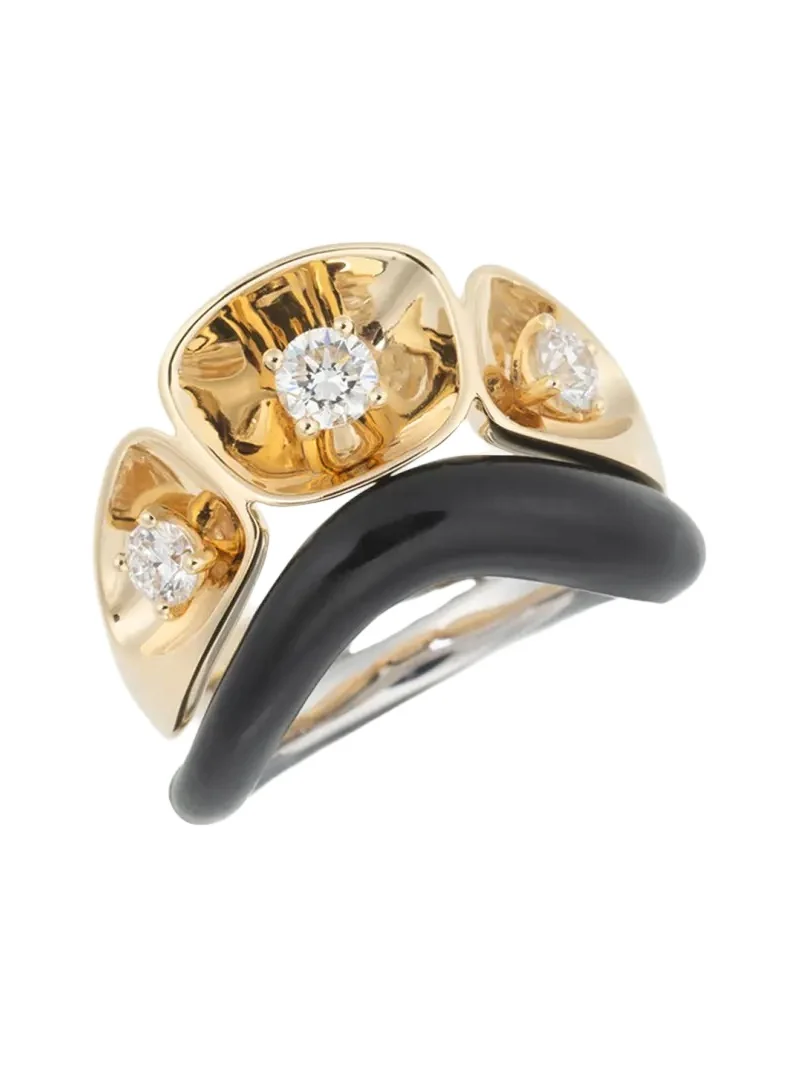 LOOK 18K Yellow Gold Diamond and Enamel Ring LOOK 18K Yellow Gold Diamond and Enamel Ring