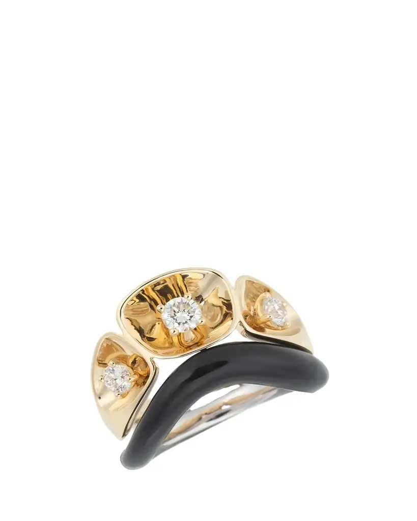 Nikos Koulis LOOK 18K Yellow Gold Diamond and Enamel Ring | Image 1 Nikos Koulis LOOK 18K Yellow Gold Diamond and Enamel Ring | Image 1